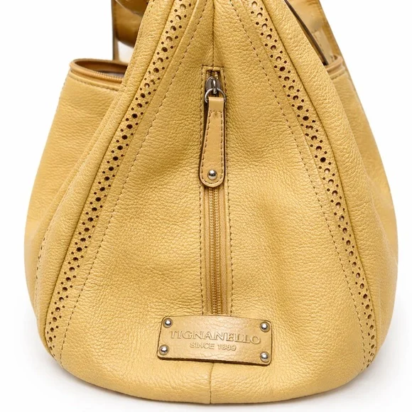 Tignanello Yellow Pebbled Leather Hobo Shoulder Bag w/ Zipper Pockets - Picture 2 of 4